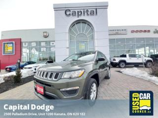 This Jeep Compass boasts a Regular Unleaded I-4 2.4 L engine powering this Automatic transmission. WHEELS: 16 X 6.5 SILVER ALUMINUM, TRANSMISSION: 9-SPEED AUTOMATIC -inc: Auto/Stick Automatic Transmission, Centre Console/Rear Seat Air Vents, 3.73 Final Drive Ratio, Urethane Shift Knob, SPORT APPEARANCE PLUS -inc: Deep Tint Sunscreen Glass, Black Side Roof Rails, Wheels: 16 x 6.5 Silver Aluminum.*This Jeep Compass Comes Equipped with These Options *QUICK ORDER PACKAGE 27A -inc: Engine: 2.4L MultiAir I-4 Zero Evap w/ESS, Transmission: 9-Speed Automatic , PARKVIEW REAR BACK-UP CAMERA, OLIVE GREEN PEARL, ENGINE: 2.4L MULTIAIR I-4 ZERO EVAP W/ESS -inc: Stop-Start Dual Battery System, COMPACT SPARE TIRE, COLD WEATHER GROUP -inc: Carpet/Vinyl Reversible Cargo Mat, Leather-Wrapped Steering Wheel, Windshield Wiper De-Icer, Front Heated Seats, Heated Steering Wheel, All-Weather Floor Mats, BLACK/BLACK, CLOTH BUCKET SEATS, 3.73 FINAL DRIVE RATIO, Wireless Phone Connectivity, Vinyl Door Trim Insert.* Why Buy Capital Pre-Owned *All of our pre-owned vehicles come with the balance of the factory warranty, fully detailed and the safety is completed by one of our mechanics who has been servicing vehicles with Capital Dodge for over 35 years.* Stop By Today *Live a little- stop by Capital Dodge Chrysler Jeep located at 2500 Palladium Dr Unit 1200, Kanata, ON K2V 1E2 to make this car yours today!*Call Capital Dodge Today!*Looking to schedule a test drive? Need more info? No problem - call Capital Dodge TODAY at (613) 271-7114. Capital Dodge is YOUR best choice for a variety of quality used Cars, Trucks, Vans, and SUVs in Ottawa, ON! Dont wait  Call Capital Dodge, TODAY!