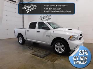 <b>Heavy Duty Suspension,  Tow Package,  Power Mirrors,  Rear Camera!</b><br> <br> <br> <br>  This 2023 Ram 1500 Classic is the truck to have, thanks to its incredible powertrain and a well-appointed interior. <br> <br>The reasons why this Ram 1500 Classic stands above its well-respected competition are evident: uncompromising capability, proven commitment to safety and security, and state-of-the-art technology. From its muscular exterior to the well-trimmed interior, this 2023 Ram 1500 Classic is more than just a workhorse. Get the job done in comfort and style while getting a great value with this amazing full-size truck. <br> <br> This white Crew Cab 4X4 pickup   has a 8 speed automatic transmission and is powered by a  395HP 5.7L 8 Cylinder Engine.<br> <br> Our 1500 Classics trim level is Tradesman. This Ram 1500 Tradesman is ready for whatever you throw at it, with a great selection of standard features such as class II towing equipment including a hitch, wiring harness and trailer sway control, heavy-duty suspension, cargo box lighting, and a locking tailgate. Additional features include heated and power adjustable side mirrors, UCconnect 3, cruise control, air conditioning, vinyl floor lining, and a rearview camera. This vehicle has been upgraded with the following features: Heavy Duty Suspension,  Tow Package,  Power Mirrors,  Rear Camera. <br><br> View the original window sticker for this vehicle with this url <b><a href=http://www.chrysler.com/hostd/windowsticker/getWindowStickerPdf.do?vin=3C6RR7KT9PG605550 target=_blank>http://www.chrysler.com/hostd/windowsticker/getWindowStickerPdf.do?vin=3C6RR7KT9PG605550</a></b>.<br> <br>To apply right now for financing use this link : <a href=https://www.indianheadchrysler.com/finance/ target=_blank>https://www.indianheadchrysler.com/finance/</a><br><br> <br/> Weve discounted this vehicle $19864. See dealer for details. <br> <br>At Indian Head Chrysler Dodge Jeep Ram Ltd., we treat our customers like family. That is why we have some of the highest reviews in Saskatchewan for a car dealership!  Every used vehicle we sell comes with a limited lifetime warranty on covered components, as long as you keep up to date on all of your recommended maintenance. We even offer exclusive financing rates right at our dealership so you dont have to deal with the banks.
You can find us at 501 Johnston Ave in Indian Head, Saskatchewan-- visible from the TransCanada Highway and only 35 minutes east of Regina. Distance doesnt have to be an issue, ask us about our delivery options!

Call: 306.695.2254<br> Come by and check out our fleet of 30+ used cars and trucks and 80+ new cars and trucks for sale in Indian Head.  o~o