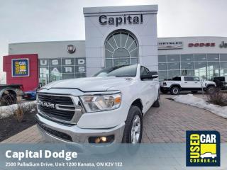 This Ram 1500 delivers a Regular Unleaded V-8 5.7 L engine powering this Automatic transmission. WHEELS: 18 X 8 ALUMINUM (STD), TRANSMISSION: 8-SPEED AUTOMATIC, TIRES: 275/65R18 BSW ALL SEASON LRR (STD).*This Ram 1500 Comes Equipped with These Options *QUICK ORDER PACKAGE 25X BIG HORN -inc: Engine: 5.7L HEMI VVT V8 w/FuelSaver MDS, Transmission: 8-Speed Automatic , SINGLE-DISC REMOTE CD PLAYER, REMOTE START SYSTEM, REAR WHEELHOUSE LINERS, RADIO: UCONNECT 4 W/8.4 DISPLAY, GVWR: 3,220 KGS (7,100 LBS), ENGINE: 5.7L HEMI VVT V8 W/FUELSAVER MDS -inc: Active Noise Control System, 180-Amp Alternator, Heavy-Duty Engine Cooling, GVWR: 3,220 kgs (7,100 lbs), Bright Dual Rear Exhaust Tips, HEMI Badge, 98-Litre (21.6-Gallon) Fuel Tank, DIESEL GREY/BLACK, CLOTH FRONT 40/20/40 SPLIT BENCH, CLASS IV RECEIVER HITCH, BRIGHT WHITE.* Why Buy Capital Pre-Owned *All of our pre-owned vehicles come with the balance of the factory warranty, fully detailed and the safety is completed by one of our mechanics who has been servicing vehicles with Capital Dodge for over 35 years.* Stop By Today *Come in for a quick visit at Capital Dodge Chrysler Jeep, 2500 Palladium Dr Unit 1200, Kanata, ON K2V 1E2 to claim your Ram 1500!*Call Capital Dodge Today!*Looking to schedule a test drive? Need more info? No problem - call Capital Dodge TODAY at (613) 271-7114. Capital Dodge is YOUR best choice for a variety of quality used Cars, Trucks, Vans, and SUVs in Ottawa, ON! Dont wait  Call Capital Dodge, TODAY!