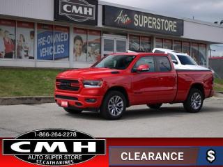 <b>LOW MILEAGE !! GREAT LOOKING TRUCK !! HEMI 4X4 !! REAR CAMERA, BLUETOOTH, BUCKETS, LEATHER/MESH SEATS, HEATED SEATS, HEATED STEERING WHEEL, POWER ADJUSTABLE PEDALS, POWER SLIDING REAR WINDOW, REMOTE START, HOME REMOTES, 20-INCH ALLOY WHEELS</b><br>      This  2019 Ram 1500 is for sale today. <br> <br>The Ram 1500 delivers power and performance everywhere you need it, with a tech-forward cabin that is all about comfort and convenience. Loaded with best-in-class features, its easy to see why the Ram 1500 is so popular. With the most towing and hauling capability in a Ram 1500, as well as improved efficiency and exceptional capability, this truck has the grit to take on any task. This low mileage  Quad Cab 4X4 pickup  has just 40,556 kms. Its  red in colour  and is completely accident free based on the <a href=https://vhr.carfax.ca/?id=tkOuLiwLeuj9yCnzeG0wp3OtVJ9A0TA9 target=_blank>CARFAX Report</a> . It has an automatic transmission and is powered by a  395HP 5.7L 8 Cylinder Engine. <br> <br> Our 1500s trim level is Sport. This Ram 1500 Sport comes very well equipped with performance styling, unique aluminum wheels, a heated leather steering wheel, heated front seats, Uconnect with a larger touchscreen, wireless streaming audio, USB input jacks, and a useful rear view camera. This sleek pickup truck also comes with body-colored bumpers with rear step, a power rear window and power heated side mirrors, proximity keyless entry, cruise control, LED Lights, an HD suspension, towing equipment, a Parkview rear camera, front fog lights and so much more.<br> To view the original window sticker for this vehicle view this <a href=http://www.chrysler.com/hostd/windowsticker/getWindowStickerPdf.do?vin=1C6SRFET6KN543077 target=_blank>http://www.chrysler.com/hostd/windowsticker/getWindowStickerPdf.do?vin=1C6SRFET6KN543077</a>. <br/><br> <br>To apply right now for financing use this link : <a href=https://www.cmhniagara.com/financing/ target=_blank>https://www.cmhniagara.com/financing/</a><br><br> <br/><br>Trade-ins are welcome! Financing available OAC ! Price INCLUDES a valid safety certificate! Price INCLUDES a 60-day limited warranty on all vehicles except classic or vintage cars. CMH is a Full Disclosure dealer with no hidden fees. We are a family-owned and operated business for over 30 years! o~o