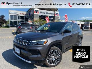 <b>Leather Seats,  Power Liftgate,  Blind Spot Detection,  Lane Keep Assist,  Heated Seats!</b><br> <br> <br> <br>Call 613-489-1212 to speak to our friendly sales staff today, or come by the dealership!<br> <br>  The functional nature of this Jeep Compass is exactly what you would expect from such an impressive compact SUV. <br> <br>From the first look inside this amazing SUV, youll know that youre surrounded in greatness. With stunning interior and exterior finishes plus a convenient driver experience, this Jeep Compass is ready to tackle whatever you put in front of it. This amazing SUV combines modern safety, next gen technology, and rugged capability into an attractive package. <br> <br> This granite SUV  has an automatic transmission and is powered by a  177HP 2.4L 4 Cylinder Engine.<br> <br> Our Compasss trim level is Limited. This Limited trim offers incredible luxury with leather seats, a heated steering wheel, remote start, automatic climate control, proximity keys, blind spot detection, automatic braking, lane keep assist, and parking sensors. This exciting Compass comes with the Uconnect 5 infotainment system featuring Apple CarPlay, Android Auto, Bluetooth, and wi-fi. Other great features include heated seats, remote keyless entry, rear camera, and LED lights.  This vehicle has been upgraded with the following features: Leather Seats,  Power Liftgate,  Blind Spot Detection,  Lane Keep Assist,  Heated Seats,  Heated Steering Wheel,  Remote Start.  This is a demonstrator vehicle driven by a member of our staff and has just 11986 kms.<br><br> To view and download a brochure open this url <b><a href=http://www.auto-brochures.com/makes/Jeep/Compass/Jeep_US%20Compass_2022.pdf target=_blank>http://www.auto-brochures.com/makes/Jeep/Compass/Jeep_US%20Compass_2022.pdf</a></b>.<br> View the original window sticker for this vehicle with this url <b><a href=http://www.chrysler.com/hostd/windowsticker/getWindowStickerPdf.do?vin=3C4NJDCB9NT238060 target=_blank>http://www.chrysler.com/hostd/windowsticker/getWindowStickerPdf.do?vin=3C4NJDCB9NT238060</a></b>.<br> <br>To apply right now for financing use this link : <a href=https://CreditOnline.dealertrack.ca/Web/Default.aspx?Token=3206df1a-492e-4453-9f18-918b5245c510&Lang=en target=_blank>https://CreditOnline.dealertrack.ca/Web/Default.aspx?Token=3206df1a-492e-4453-9f18-918b5245c510&Lang=en</a><br><br> <br/> Weve discounted this vehicle $7200.    8.99% financing for 96 months. <br> Buy this vehicle now for the lowest weekly payment of <b>$155.47</b> with $0 down for 96 months @ 8.99% APR O.A.C. ( Plus applicable taxes -  $1199  fees included in price    ).  Incentives expire 2024-05-30.  See dealer for details. <br> <br>If youre looking for a Dodge, Ram, Jeep, and Chrysler dealership in Ottawa that always goes above and beyond for you, visit Myers Manotick Dodge today! Were more than just great cars. We provide the kind of world-class Dodge service experience near Kanata that will make you a Myers customer for life. And with fabulous perks like extended service hours, our 30-day tire price guarantee, the Myers No Charge Engine/Transmission for Life program, and complimentary shuttle service, its no wonder were a top choice for drivers everywhere. Get more with Myers!<br> Come by and check out our fleet of 50+ used cars and trucks and 110+ new cars and trucks for sale in Manotick.  o~o