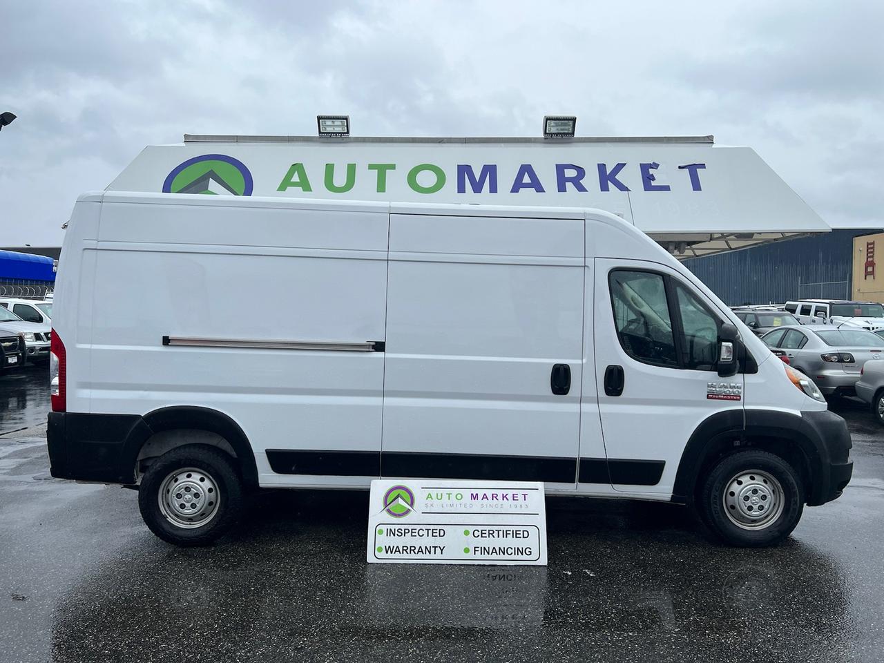 CALL OR TEXT KARL @ 6-0-4-2-5-0-8-6-4-6 FOR INFO & TO CONFIRM WHICH LOCATION.<br /><br />SUPER CLEAN RAM PROMASTER 2500 HIGH ROOF / LONG VAN. ONE OWNER, LOCAL, NO CLAIMS. TIRES AND BRAKES ARE NEARLY NEW, IT NEEDS NOTHING. PROUD VAN, COME BY FOR A LOOK.&nbsp;<br /><br />2 LOCATIONS TO SERVE YOU, BE SURE TO CALL FIRST TO CONFIRM WHERE THE VEHICLE IS.<br /><br />We are a family owned and operated business since 1983 and we are committed to offering outstanding vehicles backed by exceptional customer service, now and in the future.<br />Whatever your specific needs may be, we will custom tailor your purchase exactly how you want or need it to be. All you have to do is give us a call and we will happily walk you through all the steps with no stress and no pressure.<br /><br />&nbsp; &nbsp; &nbsp; &nbsp; &nbsp; &nbsp; &nbsp; &nbsp; &nbsp; &nbsp; &nbsp; &nbsp; &nbsp; &nbsp; &nbsp; &nbsp; &nbsp; &nbsp; &nbsp; &nbsp; &nbsp; &nbsp; WE ARE THE HOUSE OF YES!<br /><br />ADDITIONAL BENEFITS WHEN BUYING FROM SK AUTOMARKET:<br /><br />-ON SITE FINANCING THROUGH OUR 17 AFFILIATED BANKS AND VEHICLE&nbsp; &nbsp; &nbsp; &nbsp; &nbsp; &nbsp; &nbsp; &nbsp; &nbsp; &nbsp; &nbsp; &nbsp; &nbsp; &nbsp; &nbsp; &nbsp; &nbsp; &nbsp; &nbsp; &nbsp; &nbsp; &nbsp; &nbsp; &nbsp; &nbsp; &nbsp;FINANCE COMPANIES.<br />-IN HOUSE LEASE TO OWN PROGRAM.<br />-EVERY VEHICLE HAS UNDERGONE A 120 POINT COMPREHENSIVE INSPECTION.<br />-EVERY PURCHASE INCLUDES A FREE POWERTRAIN WARRANTY.<br />-EVERY VEHICLE INCLUDES A CARFAX AND ICBC DAMAGE REPORT.<br />-EVERY VEHICLE IS GUARANTEED LIEN FREE.<br />-DISCOUNTED RATES ON PARTS AND SERVICE FOR YOUR NEW CAR AND ANY OTHER&nbsp; &nbsp;FAMILY CARS THAT NEED WORK NOW AND IN THE FUTURE.<br />-40 YEARS IN THE VEHICLE SALES INDUSTRY.<br />-A+++ MEMBER OF THE BETTER BUSINESS BUREAU.<br />-RATED&nbsp;TOP DEALER BY CARGURUS 2 YEARS IN A ROW<br />-MEMBER&nbsp;IN GOOD STANDING WITH THE VEHICLE SALES AUTHORITY OF BRITISH&nbsp; &nbsp;COLUMBIA.<br />-MEMBER OF THE AUTOMOTIVE RETAILERS ASSOCIATION.<br />-COMMITTED CONTRIBUTOR TO OUR LOCAL COMMUNITY AND THE RESIDENTS OF BC.<br /> This vehicle has been Fully Inspected, Certified and Qualifies for Our Free Extended Warranty.Don't forget to ask about our Great Finance and Lease Rates. We also have a Options for Buy Here Pay Here and Lease to Own for Good Customers in Bad Situations. 2 locations to help you, White Rock and Langley. Be sure to call before you come to confirm the vehicles location and availability or look us up at www.automarketsales.com. White Rock 604-542-4970 and Langley 604-533-1310. Serving Surrey, Delta, Langley, Richmond, Vancouver, all of BC and western Canada. Financing & leasing available. CALL SK AUTOMARKET LTD. 6045424970. Call us toll-free at 1 877 813-6807. $999 Documentation fee (negotiable) and applicable taxes are in addition to advertised prices. LANGLEY LOCATION DEALER# 40038 S. SURREY LOCATION DEALER #9987<br />