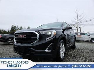 <b>Heated Seats,  Remote Start,  Rear View Camera,  Android Auto,  Apple CarPlay!</b><br> <br> At Pioneer Motors Langley, our team of professionals will guide you to make the right choice for your future vehicle. You will be advised as to the choice of the right vehicle and the best suitable financing for your needs. <br> <br> Compare at $35690 - Pioneer value price is just $34990! <br> <br>   If youre in the market for a compact SUV, this GMC Terrain is worth strong consideration thanks to its modern look and sophisticated engineering. This  2019 GMC Terrain is for sale today in Langley. <br> <br>TThe GMC Terrain is a refined and comfortable compact SUV, designed with relentless engineering and modern technology. With its redesign in 2018, the Terrain trades many of its old controversial design cues for new styling elements, like boomerang-shaped headlights and floating-roof styling. The interior has a clean design, with upscale materials like soft-touch surfaces and premium trim. The Terrain also offers plenty of cargo room behind the backseat and 63.3 cubic feet with the backseat folded. Quiet, spacious and comfortable, this Terrain is exactly what youd expect from the Professional Grade SUV! This  SUV has 57,831 kms. Its  nice in colour  . It has a 9 speed automatic transmission and is powered by a  252HP 2.0L 4 Cylinder Engine.  It may have some remaining factory warranty, please check with dealer for details. <br> <br> Our Terrains trim level is SLE. This amazing crossover comes with some impressive standard features. Automatic stop/start to reduce idle and increase fuel efficiency, hill descent control, StabiliTrak electronic stability and traction control, aluminum wheels, active aero shutters, automatic on/off headlamps, LED accent lighting, heated power side mirrors, and LED signature taillamps provide a beautiful blend of fuel efficiency, capability, and style. The interior is loaded with Driver Information Centre display, 4G WiFi, heated front seats, active noise cancellation, rear charge only USB ports, remote start, Teen Driver Technology, leather steering wheel, dual zone automatic climate control, flat folding seats including front passenger, GMC Connected Access capable, keyless open and start, a 7 inch touchscreen, Apple CarPlay, Android Auto, and Bluetooth. This vehicle has been upgraded with the following features: Heated Seats,  Remote Start,  Rear View Camera,  Android Auto,  Apple Carplay,  Bluetooth,  Remote Keyless Entry. <br> <br>To apply right now for financing use this link : <a href=https://www.pioneermotorslangley.com/finance/ target=_blank>https://www.pioneermotorslangley.com/finance/</a><br><br> <br/><br> Buy this vehicle now for the lowest bi-weekly payment of <b>$258.12</b> with $0 down for 84 months @ 7.99% APR O.A.C. ( Plus applicable taxes -  Plus applicable fees   / Total Obligation of $47973  ).  See dealer for details. <br> <br>Let us make your visit to our dealership as pleasant and rewarding as it can be. All pricing is plus $995 Documentation fee and applicable taxes. o~o