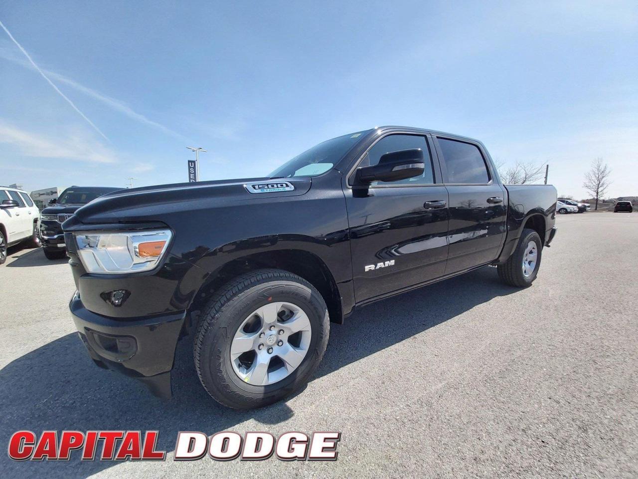 This Ram 1500 delivers a Gas engine powering this Automatic transmission. WHEELS: 18 X 8 ALUMINUM (STD), TRANSMISSION: 8-SPEED AUTOMATIC (DFT) (STD), TIRES: 275/65R18 BSW ALL SEASON LRR (STD).* This Ram 1500 Features the Following Options *QUICK ORDER PACKAGE 23Z -inc: Engine: 3.6L Pentastar VVT V6 w/eTorque, Transmission: 8-Speed Automatic (DFT), Big Horn Badge , REAR WHEELHOUSE LINERS, MOPAR FRONT & REAR ALL-WEATHER FLOOR MATS, MONOTONE PAINT, GVWR: 3,129 KGS (6,900 LBS) (STD), ENGINE: 3.6L PENTASTAR VVT V6 W/ETORQUE (STD), DIAMOND BLACK CRYSTAL PEARL, CLASS IV RECEIVER HITCH, BLACK, DELUXE CLOTH BUCKET SEATS -inc: Power 8-Way Driver Seat, Bucket Seats, Full-Length Floor Console, Power 2-Way Driver Lumbar Adjust, BED UTILITY GROUP -inc: MOPAR Spray-In Bedliner, 4 MOPAR Adjustable Cargo Tie-Down Hooks, Pick-Up Box Lighting, MOPAR Deployable Bed Step.* Why Buy From Us? *Thank you for choosing Capital Dodge as your preferred dealership. We have been helping customers and families here in Ottawa for over 60 years. From our old location on Carling Avenue to our Brand New Dealership here in Kanata, at the Palladium AutoPark. If youre looking for the best price, best selection and best service, please come on in to Capital Dodge and our Friendly Staff will be happy to help you with all of your Driving Needs. You Always Save More at Ottawas Favourite Chrysler Store* Visit Us Today *For a must-own Ram 1500 come see us at Capital Dodge Chrysler Jeep, 2500 Palladium Dr Unit 1200, Kanata, ON K2V 1E2. Just minutes away!