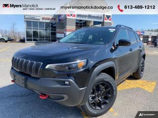 <b>Off-Road Package,  Cooled Seats,  Leather Seats,  Heated Steering Wheel,  Remote Start!</b><br> <br> <br> <br>Call 613-489-1212 to speak to our friendly sales staff today, or come by the dealership!<br> <br>  Refined and extremely capable, theres very little on the list of what this SUV cannot do. <br> <br>With an exceptionally smooth ride and an award-winning interior, this Jeep Cherokee can take you anywhere in comfort and style. This Cherokee has a refined look without sacrificing its rugged presence. Experience the freedom of adventure and discover new territories with the unique and authentically crafted Jeep Cherokee. <br> <br> This diamond black crystal pearl SUV  has an automatic transmission and is powered by a  270HP 2.0L 4 Cylinder Engine.<br> <br> Our Cherokees trim level is Trailhawk. Built to take on the great outdoors, this rugged Cherokee Trailhawk features a comprehensive off-roading package that includes beefy suspension, a rear locking differential, 5 skid plates for undercarriage protection, black aluminum wheels with a full-size under-mounted spare, front and rear tow hooks, and tow equipment including trailer sway control.  Additional standard features include ventilated and heated seats with premium leather upholstery, power adjustment and lumbar support, a heated leatherette-wrapped steering wheel, deluxe sound insulation, adaptive cruise control, dual-zone front automatic air conditioning, a power liftgate for rear cargo access, and an 8.4-inch infotainment screen powered by Uconnect 4C, with smartphone integration and LTE mobile internet hotspot access. Safety features include blind spot detection, lane keeping assist with lane departure warning, front and rear collision mitigation, forward collision warning with active braking, automated parking sensors, and a rearview camera. This vehicle has been upgraded with the following features: Off-road Package,  Cooled Seats,  Leather Seats,  Heated Steering Wheel,  Remote Start,  4g Wi-fi,  Adaptive Cruise Control. <br><br> View the original window sticker for this vehicle with this url <b><a href=http://www.chrysler.com/hostd/windowsticker/getWindowStickerPdf.do?vin=1C4PJMBN7PD116116 target=_blank>http://www.chrysler.com/hostd/windowsticker/getWindowStickerPdf.do?vin=1C4PJMBN7PD116116</a></b>.<br> <br>To apply right now for financing use this link : <a href=https://CreditOnline.dealertrack.ca/Web/Default.aspx?Token=3206df1a-492e-4453-9f18-918b5245c510&Lang=en target=_blank>https://CreditOnline.dealertrack.ca/Web/Default.aspx?Token=3206df1a-492e-4453-9f18-918b5245c510&Lang=en</a><br><br> <br/> Weve discounted this vehicle $1900.    6.49% financing for 96 months. <br> Buy this vehicle now for the lowest weekly payment of <b>$179.42</b> with $0 down for 96 months @ 6.49% APR O.A.C. ( Plus applicable taxes -  $1199  fees included in price    ).  Incentives expire 2024-07-02.  See dealer for details. <br> <br>If youre looking for a Dodge, Ram, Jeep, and Chrysler dealership in Ottawa that always goes above and beyond for you, visit Myers Manotick Dodge today! Were more than just great cars. We provide the kind of world-class Dodge service experience near Kanata that will make you a Myers customer for life. And with fabulous perks like extended service hours, our 30-day tire price guarantee, the Myers No Charge Engine/Transmission for Life program, and complimentary shuttle service, its no wonder were a top choice for drivers everywhere. Get more with Myers!<br> Come by and check out our fleet of 40+ used cars and trucks and 100+ new cars and trucks for sale in Manotick.  o~o