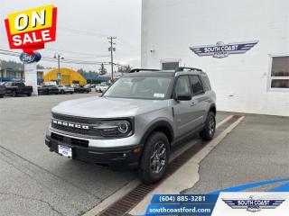 <b>Leather Seats, Sunroof, Ford Co-Pilot360 Assist+, Wireless Charging, Premium Audio!</b><br> <br>   Looking for off-roading capability with a mix off efficiency and tech features? This Bronco Sport is certainly up to the challenge. <br> <br>A compact footprint, an iconic name, and modern luxury come together to make this Bronco Sport an instant classic. Whether your next adventure takes you deep into the rugged wilds, or into the rough and rumble city, this Bronco Sport is exactly what you need. With enough cargo space for all of your gear, the capability to get you anywhere, and a manageable footprint, theres nothing quite like this Ford Bronco Sport.<br> <br> This iconic silver metallic SUV  has a 8 speed automatic transmission and is powered by a  250HP 2.0L 4 Cylinder Engine.<br> <br> Our Bronco Sports trim level is Badlands. Rugged and capable, this Bronco Sport Badlands is ready for your next off-road adventure, with beefy off-road suspension, a reinforced undercarriage with 4 skid plates, off-road wheels, and front tow hooks. Also standard include heated seats with SiriusXM streaming radio and exclusive aluminum wheels. This SUV also features a slew of standard infotainment and convenience features, including voice-activated automatic air conditioning, an 8-inch SYNC 3 powered infotainment screen with Apple CarPlay and Android Auto, smart charging USB type-A and type-C ports, 4G LTE mobile hotspot internet access, proximity keyless entry with remote start, and a robust terrain management system that features the trademark Go Over All Terrain (G.O.A.T.) driving modes. Additional features include Ford Co-Pilot360 with blind spot detection, rear cross traffic alert and pre-collision assist with automatic emergency braking, lane keeping assist, lane departure warning, forward collision alert, driver monitoring alert, a rear view camera, 3 12-volt DC and a 120-volt AC power outlets, and so much more. This vehicle has been upgraded with the following features: Leather Seats, Sunroof, Ford Co-pilot360 Assist+, Wireless Charging, Premium Audio, Class Ii Trailer Tow Package, Premium Package. <br><br> View the original window sticker for this vehicle with this url <b><a href=http://www.windowsticker.forddirect.com/windowsticker.pdf?vin=3FMCR9D90PRD74873 target=_blank>http://www.windowsticker.forddirect.com/windowsticker.pdf?vin=3FMCR9D90PRD74873</a></b>.<br> <br>To apply right now for financing use this link : <a href=https://www.southcoastford.com/financing/ target=_blank>https://www.southcoastford.com/financing/</a><br><br> <br/> Weve discounted this vehicle $1773. Total  cash rebate of $5500 is reflected in the price. Credit includes $5,500 Delivery Allowance.  7.99% financing for 84 months. <br> Buy this vehicle now for the lowest bi-weekly payment of <b>$355.50</b> with $0 down for 84 months @ 7.99% APR O.A.C. ( Plus applicable taxes -  $595 Administration Fee included    / Total Obligation of $64700  ).  Incentives expire 2024-05-31.  See dealer for details. <br> <br>Call South Coast Ford Sales or come visit us in person. Were convenient to Sechelt, BC and located at 5606 Wharf Avenue. and look forward to helping you with your automotive needs. <br><br> Come by and check out our fleet of 20+ used cars and trucks and 110+ new cars and trucks for sale in Sechelt.  o~o