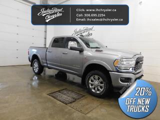 <b>Blind Spot Detection,  Cooled Seats,  Heavy Duty Suspension,  Heated Steering Wheel,  Tow Package!</b><br> <br> <br> <br>  This ultra capable Heavy Duty Ram 2500 is a muscular workhorse ready for any job you put in front of it. <br> <br>Endlessly capable, this 2023 Ram 2500HD pulls out all the stops, and has the towing capacity that sets it apart from the competition. On top of its proven Ram toughness, this Ram 2500HD has an ultra-quiet cabin full of amazing tech features that help make your workday more enjoyable. Whether youre in the commercial sector or looking for serious recreational towing rig, this impressive 2500HD is ready for anything that you are.<br> <br> This silver sought after diesel Crew Cab 4X4 pickup   has a 6 speed automatic transmission and is powered by a Cummins 370HP 6.7L Straight 6 Cylinder Engine.<br> <br> Our 2500s trim level is Limited. This fully-decked Ram 2500 Limited rewards you with blind spot detection, chrome exterior accents, ventilated and heated and power-adjustable front seats with lumbar support, heated second row seats, power extendable trailer style side mirrors and side steps, and is also well equipped with class V towing equipment including a hitch, brake controller and trailer sway control, heavy duty suspension, front and reverse utility lights, cargo box lighting, and a rear step bumper. On the inside, occupants are treated to leather upholstery, dual-zone front automatic air conditioning, a genuine wood/leather-wrapped steering wheel, and illuminated front cupholders. Stay connected on the road via an 8.4-inch display powered by Uconnect 5 with GPS navigation, HD radio, Apple CarPlay and Android Auto, Alexa Built-In, SiriusXM streaming radio, trailer tow pages, off-road info pages, and mobile hotspot internet access. Additional features include a 10-speaker Alpine audio system, 115-volt rear auxiliary power outlet, remote engine start, and even more! This vehicle has been upgraded with the following features: Blind Spot Detection,  Cooled Seats,  Heavy Duty Suspension,  Heated Steering Wheel,  Tow Package,  Navigation,  Apple Carplay. <br><br> View the original window sticker for this vehicle with this url <b><a href=http://www.chrysler.com/hostd/windowsticker/getWindowStickerPdf.do?vin=3C6UR5SL4PG556692 target=_blank>http://www.chrysler.com/hostd/windowsticker/getWindowStickerPdf.do?vin=3C6UR5SL4PG556692</a></b>.<br> <br>To apply right now for financing use this link : <a href=https://www.indianheadchrysler.com/finance/ target=_blank>https://www.indianheadchrysler.com/finance/</a><br><br> <br/> Weve discounted this vehicle $15903. See dealer for details. <br> <br>At Indian Head Chrysler Dodge Jeep Ram Ltd., we treat our customers like family. That is why we have some of the highest reviews in Saskatchewan for a car dealership!  Every used vehicle we sell comes with a limited lifetime warranty on covered components, as long as you keep up to date on all of your recommended maintenance. We even offer exclusive financing rates right at our dealership so you dont have to deal with the banks.
You can find us at 501 Johnston Ave in Indian Head, Saskatchewan-- visible from the TransCanada Highway and only 35 minutes east of Regina. Distance doesnt have to be an issue, ask us about our delivery options!

Call: 306.695.2254<br> Come by and check out our fleet of 40+ used cars and trucks and 80+ new cars and trucks for sale in Indian Head.  o~o