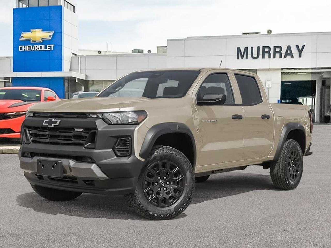 Four Wheel Drive, Cloth Seats, Apple CarPlay, Rearview Camera, Keyless Access, Bluetooth  Our rugged 2023 Chevrolet Colorado Trail Boss Crew Cab 4X4 is ready to rise to your next challenge in Sand Dune Metallic! Powered by a 2.7L Turbo supplying 310hp tethered to an 8 Speed Automatic transmission with a tow/haul mode. This Four Wheel Drive truck also blazes trails with a lifted off-road suspension, a two-speed transfer case, and an auto-locking rear differential, and it scores approximately 10.2L/100km on the highway. Expressive and aggressive, our Colorado cuts through the crowd with high-gloss black alloy wheels, black wheel-arch moldings, a CornerStep rear bumper, and a remote-locking tailgate.  Comfort and versatility are displayed throughout our Trail Boss cabin, which treats you to supportive cloth seats, a multifunction steering wheel, single-zone climate control, keyless access, and pushbutton ignition. You can push your boundaries but remain connected with an 8-inch driver display, an off-road performance display, an 11.3-inch touchscreen, WiFi compatibility, Google Built-In, wireless Android Auto/Apple CarPlay, Bluetooth, and a six-speaker audio system.  Chevrolets Safety Assist is standard for your peace of mind with automatic braking, pedestrian/bicyclist detection, lane-keeping assistance, forward collision warning, lane-departure alert, a rearview camera, and more. Engineered for action, our Colorado Trail Boss can put you in a better state of mind! Save this Page and Call for Availability. We Know You Will Enjoy Your Test Drive Towards Ownership! View a CarFax Vehicle Report instantly at MurrayChevrolet.ca. : Questions? Call or text us at 204-800-4220 or call us toll-free at 1-888-381-7025. Dealer Permit #1740