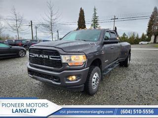 <b>Tow Hitch,  Cargo Box Lights,  Rear Camera,  Streaming Audio,  Push Button Start!</b><br> <br> At Pioneer Motors Langley, our team of professionals will guide you to make the right choice for your future vehicle. You will be advised as to the choice of the right vehicle and the best suitable financing for your needs. <br> <br> Compare at $78530 - Pioneer value price is just $76990! <br> <br>   Whether youre on the job site, driving around town, or making a long haul trip, this Ram 3500 HD gets the job done with ease. This  2019 Ram 3500 is fresh on our lot in Langley. <br> <br>This 2019 Ram 3500HD delivers exactly what you need: superior capability and exceptional levels of comfort, all backed with proven reliability. Whether youre in the commercial sector or looking for serious recreational towing rig, this impressive Ram 3500HD is ready for anything that you are.This  sought after diesel Crew Cab 4X4 pickup  has 70,600 kms. Its  nice in colour  and is completely accident free based on the <a href=https://vhr.carfax.ca/?id=LtpeI1aldWujCnA0Z4YCiV4oLhshsjq2 target=_blank>CARFAX Report</a> . It has a 8 speed automatic transmission and is powered by a Cummins 370HP 6.7L Straight 6 Cylinder Engine.  It may have some remaining factory warranty, please check with dealer for details. <br> <br> Our 3500s trim level is Big Horn. This Ram 3500 is equipped with the Big Horn package and offers excellent features and a hard working attitude. This workhorse comes with chrome bumpers, body colored exterior accents, power heated trailer-tow mirrors, a 4 speaker sound system with wireless streaming audio, cruise control, push button start with proximity sensors, cargo box lights, a class IV hitch receiver with trailer brake controller, a rear view camera and a tough HD suspension that is designed to handle whatever you can throw at it! This vehicle has been upgraded with the following features: Tow Hitch,  Cargo Box Lights,  Rear Camera,  Streaming Audio,  Push Button Start,  Cruise Control,  Proximity Key. <br> To view the original window sticker for this vehicle view this <a href=http://www.chrysler.com/hostd/windowsticker/getWindowStickerPdf.do?vin=3C63RRHL3KG513514 target=_blank>http://www.chrysler.com/hostd/windowsticker/getWindowStickerPdf.do?vin=3C63RRHL3KG513514</a>. <br/><br> <br>To apply right now for financing use this link : <a href=https://www.pioneermotorslangley.com/finance/ target=_blank>https://www.pioneermotorslangley.com/finance/</a><br><br> <br/><br> Buy this vehicle now for the lowest bi-weekly payment of <b>$559.75</b> with $0 down for 84 months @ 7.99% APR O.A.C. ( Plus applicable taxes -  Plus applicable fees   / Total Obligation of $102870  ).  See dealer for details. <br> <br>Let us make your visit to our dealership as pleasant and rewarding as it can be. All pricing is plus $995 Documentation fee and applicable taxes. o~o