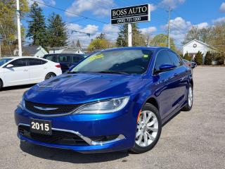 <p><span style=font-size: 13.5pt; line-height: 107%; font-family: Segoe UI,sans-serif; color: black;>EXCELLENT CONDITION FULLY LOADED BLUE ON BLACK CHRYSLER 200 W/ C TRIM PACKAGE, EQUIPPED W/ THE EVER RELIABLE 295 HORSEPOWER 6 CYLINDER 3.6L VVT ENGINE W/ 9 SPEED AUTOMATIC TRANSMISSION, LOADED W/ ALPINE </span><span style=font-family: Segoe UI, sans-serif; font-size: 18px;>PREMIUM SOUND SYSTEM, </span><span style=font-family: Segoe UI, sans-serif; font-size: 13.5pt;>LEATHER/HEATED/POWER SEATS, PANORAMIC POWER MOONROOF, CRUISE CONTROL, FACTORY REMOTE CAR START, REAR-VIEW CAMERA, HEATED LEATHER WRAPPED STEERING WHEEL, GPS NAVIGATION, BLUETOOTH CONNECTION, HEATED SIDE VIEW MIRRORS, AUTOMATIC HEADLIGHTS, KEYLESS ENTRY, PUSH BUTTON START, ALLOY RIMS, CERTIFIED W/ WARRANTIES AND MUCH MORE! This vehicle comes certified with all-in pricing excluding HST tax and licensing. Also included is a complimentary 36 days complete coverage safety and powertrain warranty, and one year limited powertrain warranty. Please visit our website at bossauto.ca today!</span><span style=font-family: Segoe UI, sans-serif; font-size: 13.5pt;> </span></p>