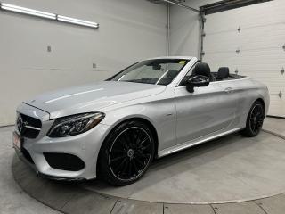 CABRIOLET W/ NIGHT EDITION & PREMIUM PACKAGE INCL. RED CONVERTIBLE TOP, PREMIUM BURMESTER SURROUND AUDIO, 360 CAMERA W/ FRONT & REAR PARK SENSORS, NAVIGATION, HEATED STEERING WHEEL AND PREMIUM 19-IN AMG ALLOYS! AMG Interior & Exterior package, blind spot monitor, brake assist, leather heated sport seats w/ AirScarf, power retracting convertible top, dual-zone climate control, ambient lighting, drive mode selector, belt tensioner, auto headlights w/ auto highbeams, power seats w/ memory system, auto-dimming rearview mirror, garage door opener, full power group incl. power folding mirrors, trunk partition extender, cruise control and Sirius XM!