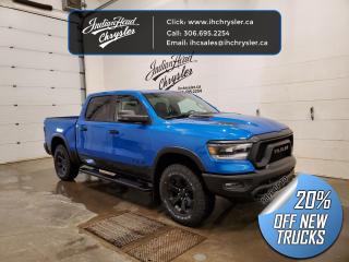 <b>Off-Road Suspension,  SiriusXM,  Apple CarPlay,  Android Auto,  Navigation!</b><br> <br> <br> <br>  Discover the inner beauty and rugged exterior of this stylish Ram 1500. <br> <br>The Ram 1500s unmatched luxury transcends traditional pickups without compromising its capability. Loaded with best-in-class features, its easy to see why the Ram 1500 is so popular. With the most towing and hauling capability in a Ram 1500, as well as improved efficiency and exceptional capability, this truck has the grit to take on any task.<br> <br> This blue Crew Cab 4X4 pickup   has a 8 speed automatic transmission and is powered by a  395HP 5.7L 8 Cylinder Engine.<br> <br> Our 1500s trim level is Rebel. Bold and unapologetic, this Ram 1500 Rebel features beefy off-road suspension including Bilstein dampers, skid plates for underbody protection, gloss black wheels, front fog lamps, power-folding exterior mirrors with courtesy lamps, and black fender flares, with front bumper tow hooks. The standard features continue, with power-adjustable heated front seats with lumbar support, dual-zone climate control, power-adjustable pedals, deluxe sound insulation, and a leather-wrapped steering wheel. Connectivity is handled by an upgraded 8.4-inch display powered by Uconnect 5 with inbuilt navigation, mobile internet hotspot access, Apple CarPlay, Android Auto and SiriusXM streaming radio. Additional features include a power rear window with defrosting, class II towing equipment including a hitch, wiring harness and trailer sway control, heavy-duty suspension, cargo box lighting, and a locking tailgate. This vehicle has been upgraded with the following features: Off-road Suspension,  Siriusxm,  Apple Carplay,  Android Auto,  Navigation,  Heated Seats,  4g Wi-fi. <br><br> View the original window sticker for this vehicle with this url <b><a href=http://www.chrysler.com/hostd/windowsticker/getWindowStickerPdf.do?vin=1C6SRFLTXPN661983 target=_blank>http://www.chrysler.com/hostd/windowsticker/getWindowStickerPdf.do?vin=1C6SRFLTXPN661983</a></b>.<br> <br>To apply right now for financing use this link : <a href=https://www.indianheadchrysler.com/finance/ target=_blank>https://www.indianheadchrysler.com/finance/</a><br><br> <br/> Weve discounted this vehicle $14344. See dealer for details. <br> <br>At Indian Head Chrysler Dodge Jeep Ram Ltd., we treat our customers like family. That is why we have some of the highest reviews in Saskatchewan for a car dealership!  Every used vehicle we sell comes with a limited lifetime warranty on covered components, as long as you keep up to date on all of your recommended maintenance. We even offer exclusive financing rates right at our dealership so you dont have to deal with the banks.
You can find us at 501 Johnston Ave in Indian Head, Saskatchewan-- visible from the TransCanada Highway and only 35 minutes east of Regina. Distance doesnt have to be an issue, ask us about our delivery options!

Call: 306.695.2254<br> Come by and check out our fleet of 40+ used cars and trucks and 80+ new cars and trucks for sale in Indian Head.  o~o