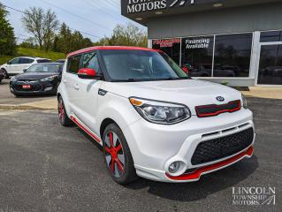 Heated Seats/Steering, Backup Cam, Sirius XM, Split Folding Rear Seat and  ONLY 75,500kms!

2016 Kia Soul SX White w/Red Roof

SX FWD 6-Speed Automatic I4

Features:
-18" Alloy Wheels, 
-4-Wheel Disc Brakes, 
-6 Speakers, 
-ABS brakes, 
-Air Conditioning, 
-Alloy wheels, 
-AM/FM radio: SiriusXM, 
-Auto-dimming Rear-View mirror
-Automatic temperature control
-Bumpers: body-colour, 
-Driver vanity mirror, 
-Electronic Stability Control, 
-Exterior Parking Camera Rear, 
-Front anti-roll bar, 
-Front Bucket Seats, 
-Front fog lights, 
-Front reading lights, 
-Front wheel independent suspension, 
-Fully automatic headlights, 
-Heated door mirrors, 
-Heated front seats, 
-Heated steering wheel, 
-Illuminated entry, 
-Leather steering wheel, 
-Leather Upholstery, 
-Outside temperature display, 
-Overhead console, 
-Panic alarm, 
-Power door mirrors, 
-Premium audio system: UVO, 
-Rear window defroster,
-Rear window wiper, 
-Remote keyless entry, 
-Speed control, 
-Speed-sensing steering, 
-Split folding rear seat, 
-Steering wheel mounted audio controls

Reviews:
* Soul owners commonly report solid overall value, a good level of feature content for their dollars, punchy performance from the Souls higher-output engines, and a very easy-to-drive character, backed by easy maneuverability, entry, and exit. Outward visibility and a commanding driving position are also appreciated, as is cargo space and flexibility. Source: autoTRADER.ca
Whether you are looking for a great place to buy your next used vehicle, find a qualified repair centre, or looking for parts for your vehicle, Lincoln Township Motors has the answer for you. We are committed to the needs of our customers and stay ahead of the competition. Theres no way to buy the wrong vehicle from Lincoln Township Motors!

Book your test drive today! 

WE BUY CARS! Any make, model or condition, No purchase necessary.
Come Visit us Today!
4735 King St. Beamsville, L3J 1E9
Call Us For All Your Automotive Needs!

*All Lincoln Township Motor vehicles have a CarFax report. Please contact for more information*