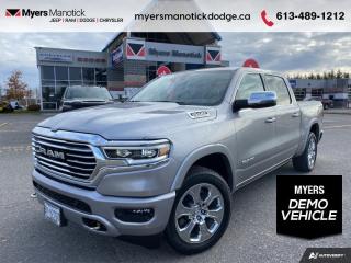 <b>Leather Seats,  Cooled Seats,  Navigation,  Remote Start,  4G Wi-Fi!</b><br> <br> <br> <br>Call 613-489-1212 to speak to our friendly sales staff today, or come by the dealership!<br> <br>  Whether you need tough and rugged capability, or soft and comfortable luxury, this 2023 Ram delivers every time. <br> <br>The Ram 1500s unmatched luxury transcends traditional pickups without compromising its capability. Loaded with best-in-class features, its easy to see why the Ram 1500 is so popular. With the most towing and hauling capability in a Ram 1500, as well as improved efficiency and exceptional capability, this truck has the grit to take on any task.<br> <br> This billet silver metallic Crew Cab 4X4 pickup   has an automatic transmission and is powered by a  395HP 5.7L 8 Cylinder Engine.<br> <br> Our 1500s trim level is Longhorn. This Ram 1500 Longhorn adds genuine leather upholstery, an upgraded 12-inch infotainment screen with Uconnect 5W, and a 10-speaker Alpine Performance audio system, in addition to ventilated and heated front seats with power adjustment, lumbar support and memory function, remote engine start, a leather-wrapped steering wheel, power-adjustable pedals, interior sound insulation, simulated wood/metal interior trim, and dual-zone front climate control with infrared. This truck is also ready for work, with class III towing equipment including a hitch, wiring harness and trailer sway control, heavy duty suspension, power-folding exterior side mirrors with convex wide-angle inserts, and a locking tailgate. Connectivity features include GPS navigation, Apple CarPlay, Android Auto, SiriusXM satellite radio, and 4G LTE wi-fi hotspot. This vehicle has been upgraded with the following features: Leather Seats,  Cooled Seats,  Navigation,  Remote Start,  4g Wi-fi,  Heated Steering Wheel,  Forward Collision Alert.  This is a demonstrator vehicle driven by a member of our staff and has just 9113 kms.<br><br> View the original window sticker for this vehicle with this url <b><a href=http://www.chrysler.com/hostd/windowsticker/getWindowStickerPdf.do?vin=1C6SRFKTXPN636809 target=_blank>http://www.chrysler.com/hostd/windowsticker/getWindowStickerPdf.do?vin=1C6SRFKTXPN636809</a></b>.<br> <br>To apply right now for financing use this link : <a href=https://CreditOnline.dealertrack.ca/Web/Default.aspx?Token=3206df1a-492e-4453-9f18-918b5245c510&Lang=en target=_blank>https://CreditOnline.dealertrack.ca/Web/Default.aspx?Token=3206df1a-492e-4453-9f18-918b5245c510&Lang=en</a><br><br> <br/> Weve discounted this vehicle $4890. Total  cash rebate of $9716 is reflected in the price. Credit includes up to 10% MSRP.  5.49% financing for 96 months. <br> Buy this vehicle now for the lowest weekly payment of <b>$252.44</b> with $0 down for 96 months @ 5.49% APR O.A.C. ( Plus applicable taxes -  $1199  fees included in price    ).  Incentives expire 2024-04-30.  See dealer for details. <br> <br>If youre looking for a Dodge, Ram, Jeep, and Chrysler dealership in Ottawa that always goes above and beyond for you, visit Myers Manotick Dodge today! Were more than just great cars. We provide the kind of world-class Dodge service experience near Kanata that will make you a Myers customer for life. And with fabulous perks like extended service hours, our 30-day tire price guarantee, the Myers No Charge Engine/Transmission for Life program, and complimentary shuttle service, its no wonder were a top choice for drivers everywhere. Get more with Myers!<br> Come by and check out our fleet of 50+ used cars and trucks and 120+ new cars and trucks for sale in Manotick.  o~o