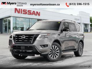 <b>Sunroof,  Leather Seats,  Wireless Charging,  Apple CarPlay,  Android Auto!</b><br> <br> <br> <br>  With a great array of standard safety features, this 2023 Armada doesnt just have the capability to get it done, it gives you peace of mind while it does it. <br> <br>This 2023 Nissan Armada with its excellent off and on road manners is arguably one of the best SUVs on the market. A well fitted and luxurious cabin keeps all passengers comfortable as it tackles highways and back roads with the same level of expertise and confidence. High towing capabilities as well as a generous cargo space only add to the versatility of this premium SUV, letting you haul family and luggage alike with no sacrifices being made to stability or power delivery.<br> <br> This gun metallic SUV  has an automatic transmission and is powered by a  400HP 5.6L 8 Cylinder Engine.<br> <br> Our Armadas trim level is SL. This Armada SL is loaded for your next family adventure. Whether in the city or on the highway, stay connected with NissanConnect with touchscreen, navigation, and voice activation, Bose Premium Audio System, touchscreen, wireless Apple CarPlay, Android Auto, wi-fi, and wireless device charging. Be comfortable for any length of drive with heated leather trimmed seats, a heated leather steering wheel, driver memory settings, a sunroof, collision mitigation, blind spot intervention, and lane keep assist. Made with your family in mind this full size SUV comes with convenience features including a proximity key, remote cargo access, alloy wheels, class IV towing equipment, a skid plate, auto leveling suspension, chrome exterior accents, fog lamps, and perimeter and approach lights. This vehicle has been upgraded with the following features: Sunroof,  Leather Seats,  Wireless Charging,  Apple Carplay,  Android Auto,  Bose Premium Audio,  Power Liftgate. <br><br> <br>To apply right now for financing use this link : <a href=https://www.myersottawanissan.ca/finance target=_blank>https://www.myersottawanissan.ca/finance</a><br><br> <br/>    6.49% financing for 84 months. <br> Payments from <b>$1178.63</b> monthly with $0 down for 84 months @ 6.49% APR O.A.C. ( Plus applicable taxes -  $621 Administration fee included. Licensing not included.    ).  Incentives expire 2024-04-30.  See dealer for details. <br> <br> <br>LEASING:<br><br>Estimated Lease Payment: $1024/m <br>Payment based on 5.99% lease financing for 60 months with $0 down payment on approved credit. Total obligation $61,479. Mileage allowance of 20,000 KM/year. Offer expires 2024-04-30.<br><br><br><br> Come by and check out our fleet of 50+ used cars and trucks and 90+ new cars and trucks for sale in Ottawa.  o~o