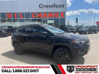 <b>Sunroof,  Navigation, Trailer Tow Group!</b><br> <br> <br> <br>  This 2023 Jeep Compass features gorgeous styling and introduces new innovative ways to enhance your driving experience. <br> <br>Keeping with quintessential Jeep engineering, this 2023 Compass sports a striking exterior design, with an extremely refined interior, loaded with the latest and greatest safety, infotainment and convenience technology. This SUV also has the off-road prowess to booth, with rugged build quality and great reliability to ensure that you get to your destination and back, as many times as you want. <br> <br> This diamond black crystal pearl SUV  has an automatic transmission and is powered by a  200HP 2.0L 4 Cylinder Engine.<br> <br> Our Compasss trim level is Trailhawk. This rugged Compass Trailhawk comes prepped with a comprehensive off-road package that includes beefy suspension, 4 skid plates for undercarriage protection and black aluminum wheels with a full-size under-cargo mounted spare, along with front fog lamps, LED headlights with automatic high beams and cornering function, roof rack rails, and front and rear bumper tow hooks. The standard features continue with heated and power-adjustable front seats with driver lumbar support, a heated steering wheel, cloth/leather seating upholstery, remote engine start, proximity keyless entry, dual-zone front automatic air conditioning, and a 10.1-inch infotainment screen with Apple CarPlay and Android Auto. Safety features also include blind spot detection, forward collision warning with active braking and rear cross-path detection, lane keeping assist with lane departure warning, rear parking sensors, and a rearview camera. This vehicle has been upgraded with the following features: Sunroof,  Navigation, Trailer Tow Group. <br><br> <br>To apply right now for financing use this link : <a href=https://www.crowfootdodgechrysler.com/tools/autoverify/finance.htm target=_blank>https://www.crowfootdodgechrysler.com/tools/autoverify/finance.htm</a><br><br> <br/> Total  cash rebate of $2488 is reflected in the price. Credit includes up to 5% of MSRP. <br> Buy this vehicle now for the lowest bi-weekly payment of <b>$291.72</b> with $0 down for 96 months @ 6.49% APR O.A.C. ( Plus GST  documentation fee    / Total Obligation of $60678  ).  Incentives expire 2024-02-29.  See dealer for details. <br> <br>We pride ourselves in consistently exceeding our customers expectations. Please dont hesitate to give us a call.<br> Come by and check out our fleet of 80+ used cars and trucks and 180+ new cars and trucks for sale in Calgary.  o~o