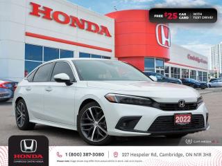 <p><strong>HONDA CERTIFIED USED VEHICLE! JUST LIKE BRAND NEW! ONE PREVIOUS OWNER! TEST DRIVE TODAY! </strong>2022 Honda Civic Touring featuring CVT transmission, five passenger seating, power sunroof, rearview camera with guidelines, push button start, remote engine starter, Apple CarPlay and Android Auto connectivity, Siri® Eyes Free compatibility, ECON mode, GPS navigation, Bluetooth, AM/FM audio system with two USB inputs, wireless charging, steering wheel mounted controls, cruise control, air conditioning, dual climate zones, heated front seats, two 12V power outlet, power mirrors, power locks, power windows, Anchors and Tethers for Children (LATCH), The Honda Sensing Technologies - Adaptive Cruise Control, Forward Collision Warning system, Collision Mitigation Braking system, Lane Departure Warning system, Lane Keeping Assist system and Road Departure Mitigation system, Blind Spot Information (BSI) system with Rear Cross Traffic Monitor system, remote keyless entry, auto on/off headlights, LED fog lights, electronic stability control and anti-lock braking system. Contact Cambridge Centre Honda for special discounted finance rates, as low as 8.99%, on approved credit from Honda Financial Services.</p>

<p><span style=color:#ff0000><strong>FREE $25 GAS CARD WITH TEST DRIVE!</strong></span></p>

<p>Our philosophy is simple. We believe that buying and owning a car should be easy, enjoyable and transparent. Welcome to the Cambridge Centre Honda Family! Cambridge Centre Honda proudly serves customers from Cambridge, Kitchener, Waterloo, Brantford, Hamilton, Waterford, Brant, Woodstock, Paris, Branchton, Preston, Hespeler, Galt, Puslinch, Morriston, Roseville, Plattsville, New Hamburg, Baden, Tavistock, Stratford, Wellesley, St. Clements, St. Jacobs, Elmira, Breslau, Guelph, Fergus, Elora, Rockwood, Halton Hills, Georgetown, Milton and all across Ontario!</p>